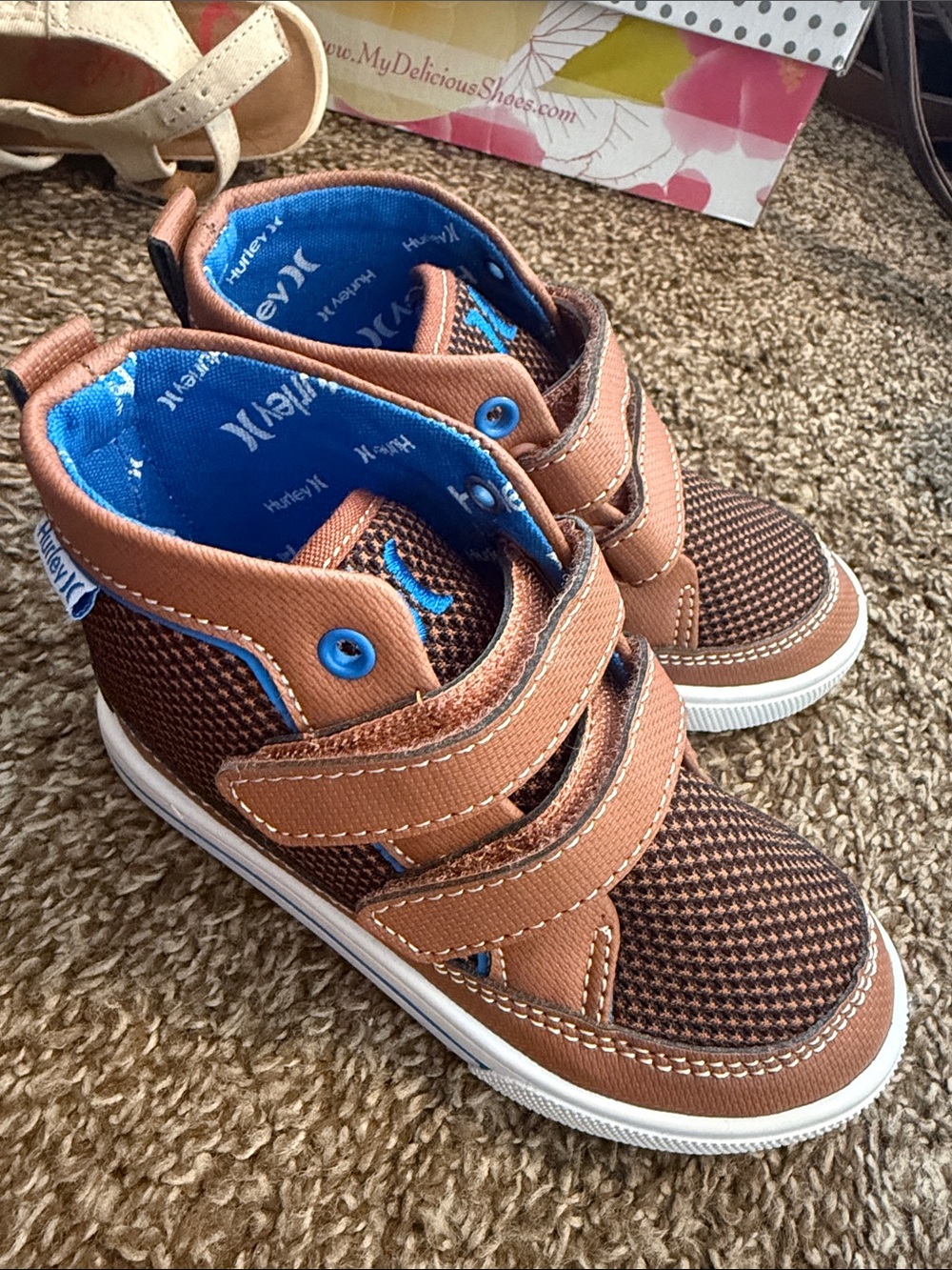 Brown Kids High-Top Sneakers with Blue Lining - Unbranded